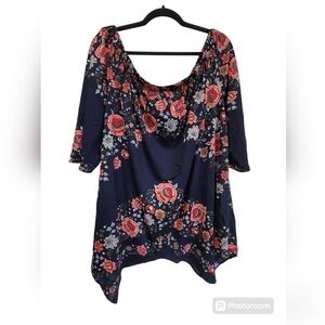 ECI 2X Floral Over the Shoulder Tunic